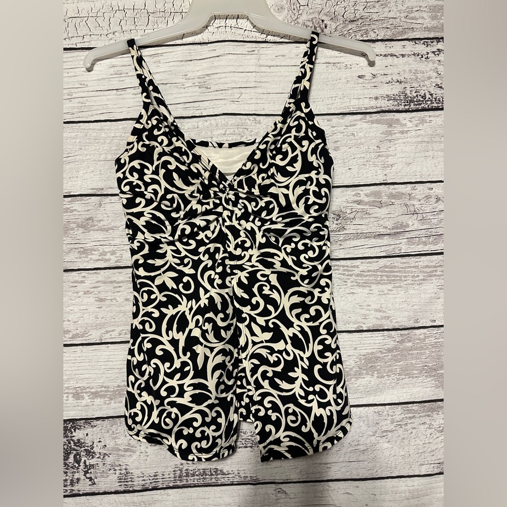 Miraclesuit Scroll Print Tankini Top Size 10 Tummy Control Swimwear